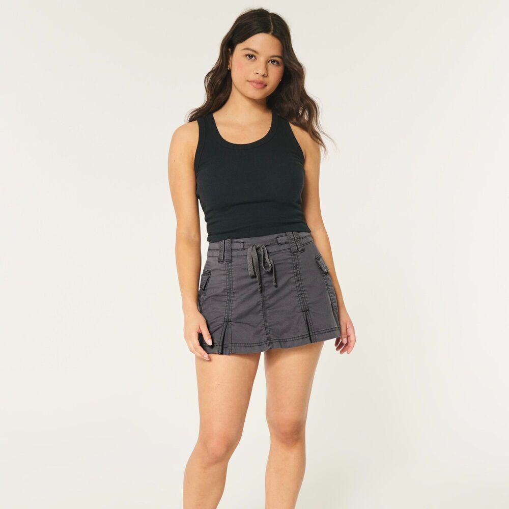 Hollister Cargo Mini Skort Size Medium Gray Mid Rise Utility Gorpcore Grunge